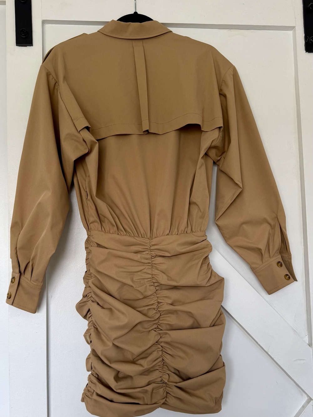 Ronny Kobo Collection Ruched Tan Long Sleeve Shirt Dress
